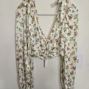 For Love And Lemons Floral Tie-Front Top